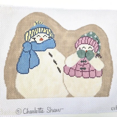 NEEDLEPOINT OR LATCH HOOK RUG CANVAS:   SNOWMAN COUPLE   GG - Image 1 of 2