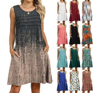Loose Fit Womens Sleeveless Vest Dress with Pockets for Casual Outings - Picture 1 of 72