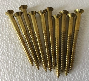 50 tornillos para madera de latón macizo de 3" de 3/4" de cabeza plana ranurados #14 - Imagen 1 de 2