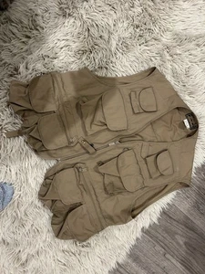 VINTAGE Eddie Bauer Beige Tan Polyester Cotton Utility Fishing Vest Large L - Picture 1 of 6