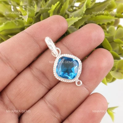 Svizzero Blu Topazio Pietra Mamma Nero Friday Nuovo Ciondolo Gioielli Argento - Immagine 1 di 4