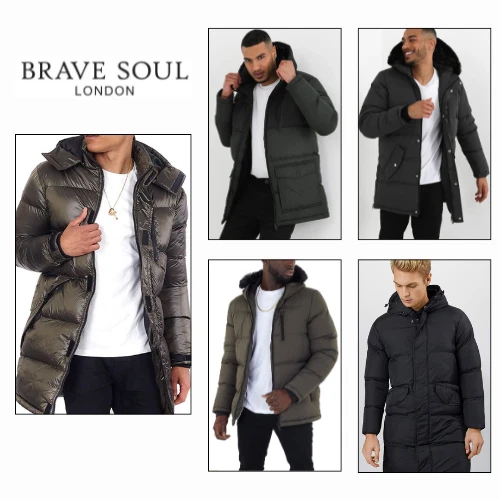 Brave Soul Mens Parker Puffer Hoodie Jacket Mid Length Padded Quilted Coat BNWT! - Image 1 of 1