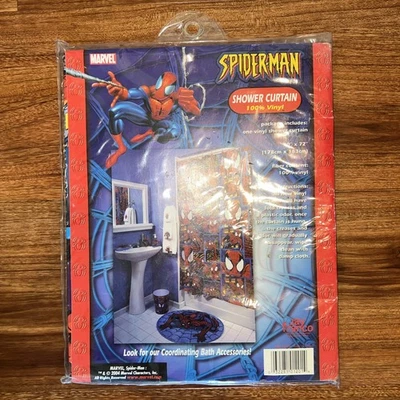 Винтажная виниловая занавеска для душа 2004 Marvel Spiderman 70 x 72 дюйма новая в упаковке - Изображение 1 из 3