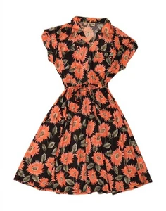 C&A Womens A-Line Dress EU 42 Large Black Floral Polyester AO14 - Picture 1 of 4