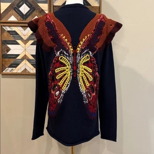 Chloé Cashmere Wool Knit Sweater Crochet Butterfly Intarsia Royal Navy Small - Picture 1 of 12