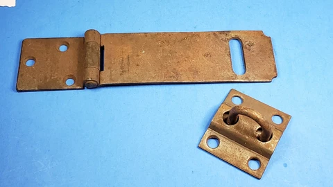 Vintage Rustic 6.25" Barn Door Hasp Latch Lock Chest Gate Padlock Hinged W/Keep Cover