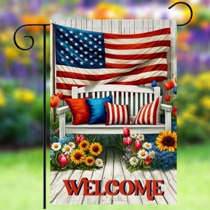 Garden Flag 12x18 Welcome Patriotic Double Sided Indoor Outdoor Yard Porch Flag - Picture 1 of 6
