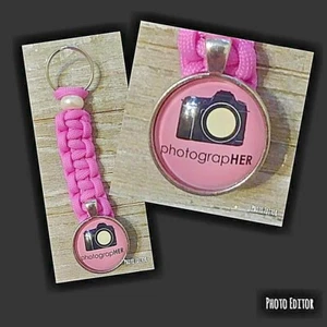 PhotograpHER Charm Pink Paracord Keychain Keyring Handmade in USA   - Picture 1 of 1