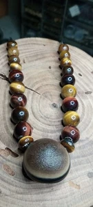 Ojo de venado ( seed ) with Tiger's eye round beads Adjustable necklace. - Picture 1 of 13