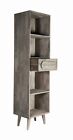 Retro Design Solid Wood Slim Tall Bookcase With 4 Shelves & 1 Drawer in Grey