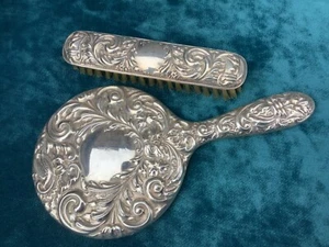 VINTAGE ANTIQUE STYLE SILVER HAND MIRROR + CLOTHES BRUSH - Picture 1 of 10