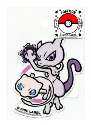 Mew & Mewtwo Sticker B SIDE LABEL Pokemon Center Japan WATER & UV PROTECTED - Image 1 of 3