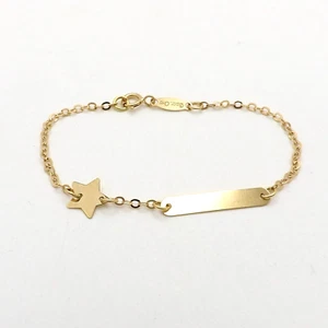 18k Gold Id Nameplate Star Cable Link Child Bracelet New Italy 750 5in 1gr - Picture 1 of 6