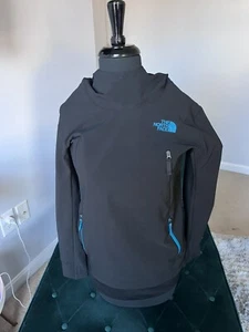 North Face Hoodie Boys L Black With Turquoise Logo Side Zip And Chest - Picture 1 of 9