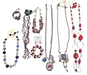 11 Pieces of Purple Color Costume Jewelry Necklaces Earrings Bracelet Lot NWT - Picture 1 of 8