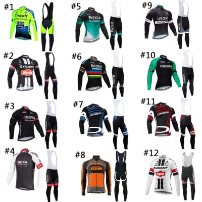 Long Sleeve Cycling Bib Kits Mens Full Zip Bike Jersey Racing Fit Bicycle Suit - Image 1 of 4
