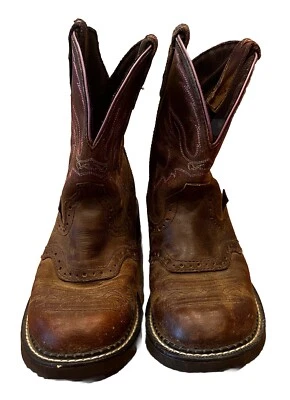 Justin Niñas Western Talla 7 Marrón Cuero Rosa Costura Tobillo Vaquera Botas Sf Foto 1 de 4