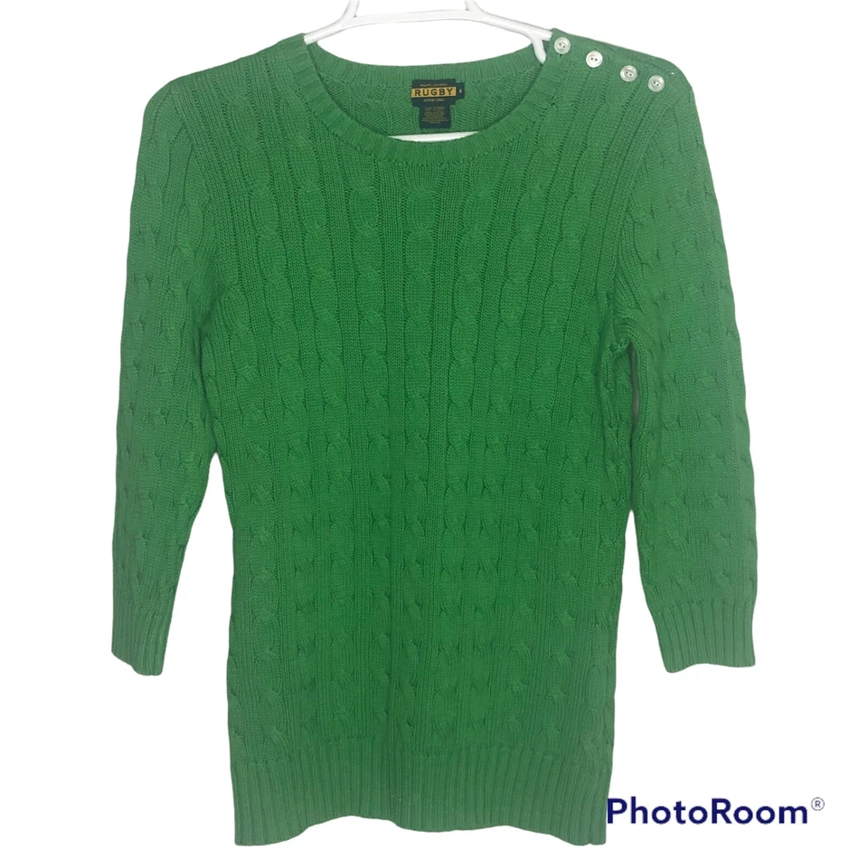 Rugby Ralph Lauren Women’s Medium Cable knit Green Sweater 3/4 Sleeve A11 - Image 1 of 4