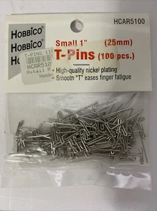 HOBBICO NICKEL PLATED Small 1" T-PINS ( PACKAGE OF 100 )( PART # HCAR5100 ) - Picture 1 of 2