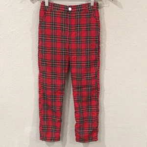 The Bella Bean Girls 8 Pants Red Plaid 100% Cotton Lined Taper Skinny Adjustable - Picture 1 of 10