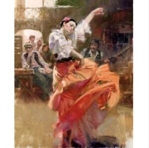 High Quality Oil painting female portrait young Dancer Flamenco In Red