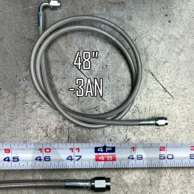 VALEX RACING 48" Stainless Steel Braided Hydraulic Line (-3AN 90 Degree to -3AN Straight)