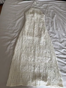 Maxi abito Abercrombie & Fitch Halter increspato panna small S Petite SP donna nuovo - Foto 1 di 15