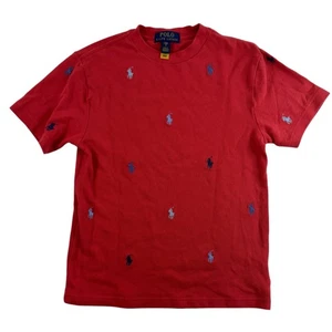 Polo Ralph Lauren Pony Logo Graphic T-Shirt Red Cotton Mesh Knit Boys Size S 8 - Picture 1 of 4
