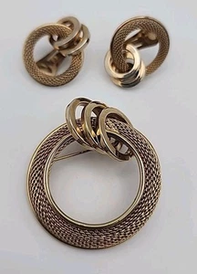 Broche Pendiente Clip Corona Aro Malla Modernista Tono Dorado Kramer NY De Colección  - Imagen 1 de 19