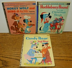 3 Little Golden Books lot 1960's w/ 2 first "A" ed Huckleberry Hound, Yogi Bear - Picture 1 of 9