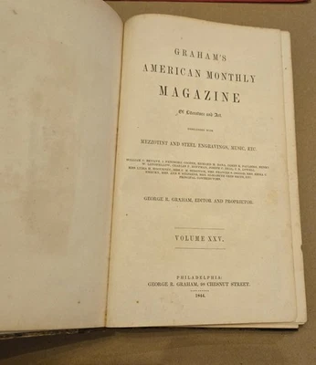 1844 - Graham's Magazine HARDCOVER HALF CALF Hand Colored Plates Illustrated Foto 1 de 4