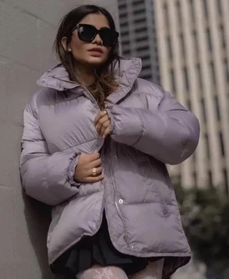ZARA NEW WOMEN WATER REPELLENT PUFFER JACKET SHORT COAT LILAC PURPLE 4369/251 XS - Image 1 of 4