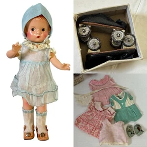 Vintage EFFANBEE Composition Patsyette Doll, Roller Skates, and Clothes 9.5" - Picture 1 of 20