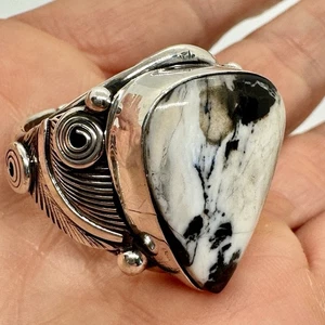 Anillo Navajo Blanco Búfalo Turquesa Para Hombre Talla 11.5 Esterlina por D Morgan Hojas 16g - Imagen 1 de 5