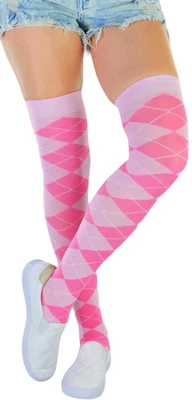 Women's Argyle Over the Knee Socks - Pink - One Size - Image 1 of 4