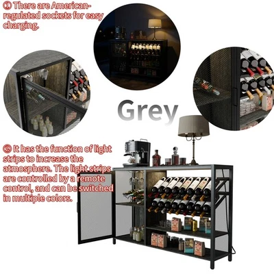 Tablero de mesa gris gabinete de bar de vinos con tomas de corriente y luz LED gabinete de café Foto 1 de 4