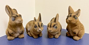 VINTAGE Flocked Felted Brown Fuzzy BUNNY RABBITS Plastic Figures❤️Set of Four 🐰 - Picture 1 of 24