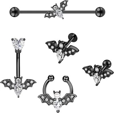 5x Conjunto de Piercing de Nariz de Aço Inoxidável Parafusos de Barbela Industrial 14G 16G - Imagem 1 de 4