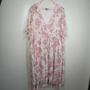 Torrid 5X Dress Floral Midi Short Sleeve Wrap Paisley Ivory V-Neck A-Line Boho - Picture 1 of 9