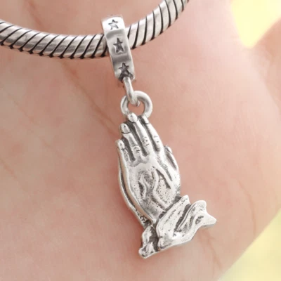 925 Sterling Silver Rosary Praying Hands Charm Pendant Fit Bracelet Christmas - Image 1 of 4