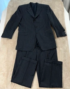 Canali Proposta Suit Men 54 L Wool Blazer Pant Set Black Daskalos Stripe EUC - Picture 1 of 23