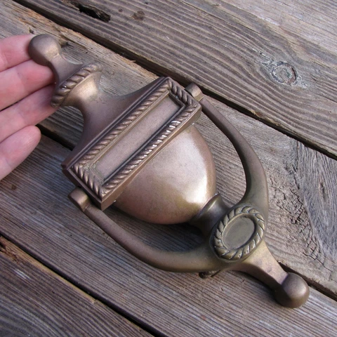 Vintage Brass Urn Rope Edge Door Knocker Cover