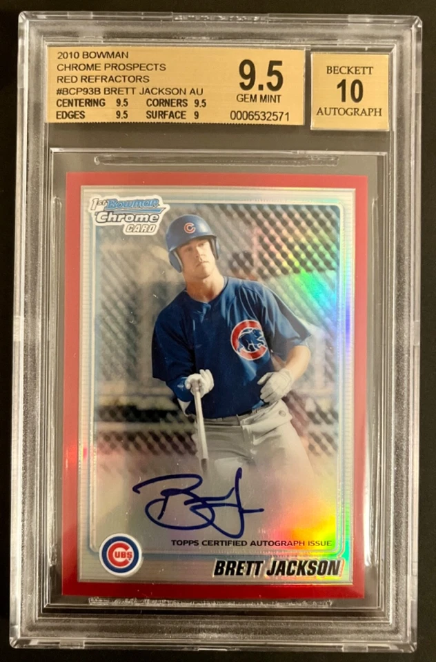 Brett Jackson 2010 Bowman cromo rojo refractor automático #BCP93/5 (BGS 9,5 GEMA) CUBOS Foto 1 de 2