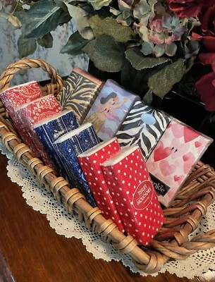 Vintage Wicker Handled Basket W/Ten Pack Swankie Hankies & Design Tissue Packs - Image 1 of 4