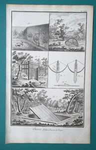 HUNTING Catching Birds Wolves Dormice Cross-bow Traps Pits - 1763 Diderot Print - Picture 1 of 1