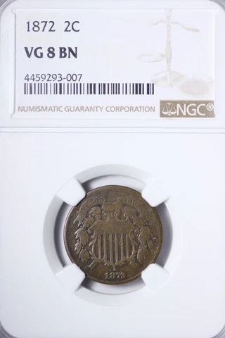 1872 Two 2 Cent Piece NGC VG 8 Affordable Key Date WENT Cover
