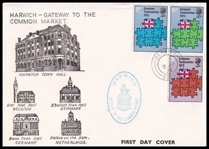 1973 GB EWG Europäische Gemeinschaften Offizielles FDC Harwich CDS + Gateway Siegel - Bild 1 von 1