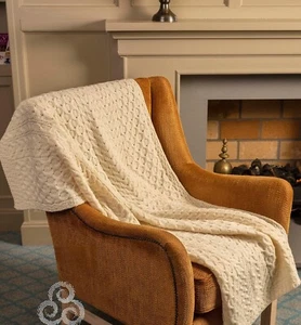 Aran Woollen Mills Irish Aran Throw Worsted Wool Blanket Made in Ireland Natural - Picture 1 of 4