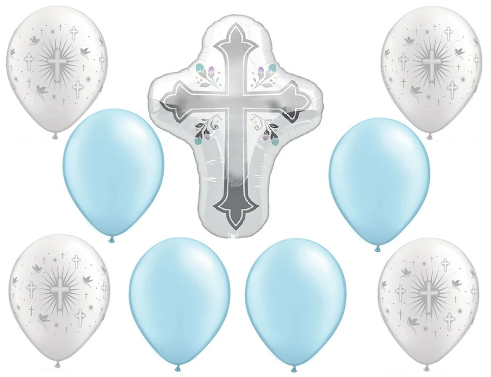 BALLOON CROSS party BLUE Easter baptism christening communion confirmation FAVOR - Image 1 of 1