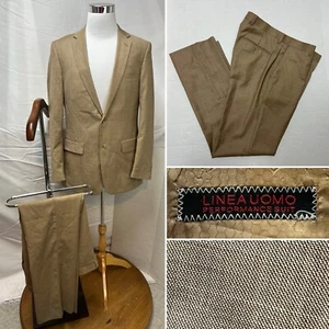 Linea Uomo Men's 40L Blazer Jacket 34x32 Pants Khaki 2-Button Tan Suit - Picture 1 of 10